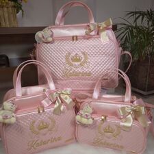 Conjunto de Bolsas Bordadas em Cotia