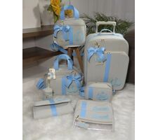 Kit Bolsas Maternidade Menino Linho Cru com Azul Bebê