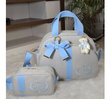 Kit Bolsas Maternidade Menino Linho Cru com Azul Bebê - 75707