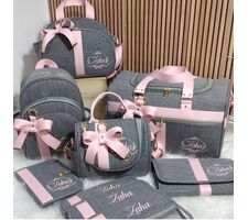  Bolsas para Bebe Personalizadas cinza com Rosa