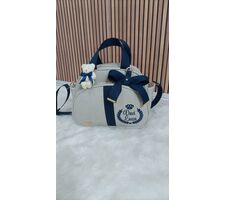 BOLSAS PARA MATERNIDADE LINHO  CRU COM AZUL MARINHO - 76849