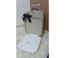 BOLSAS PARA MATERNIDADE LINHO  CRU COM AZUL MARINHO - 76856